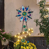 TERESA'S COLLECTIONS Peacock Garden Solar Stake, Wind Spinner Yard Art Sign for Outdoor Decor, Metal Purple Floral Windmill Decorative Garden Stake for Lawn Ornaments, Gifts for Mom, 37''