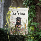 Spring Summer Garden Flag Floral Rottweiler Yard Flag Flower Dog Garden Flags for Outside Small Outdoor Welcome Flags 12x18 Double Sided