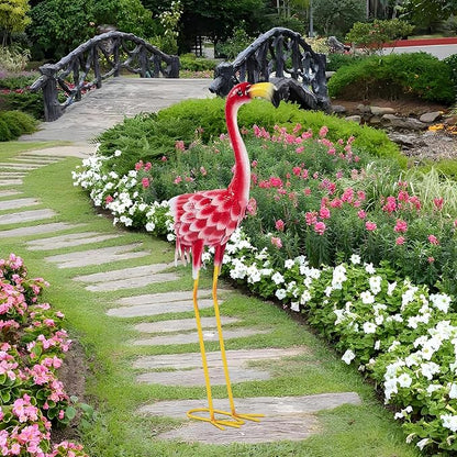 Flamingo Garden Metal Statues - Pink Flamingo Sculptures, Metal Birds Yard Art Outdoor Statue, Outdoor Backyard Decor, Patio, Porch, Lawn Ornament Large Iron Yard Decoration - 33 Inch