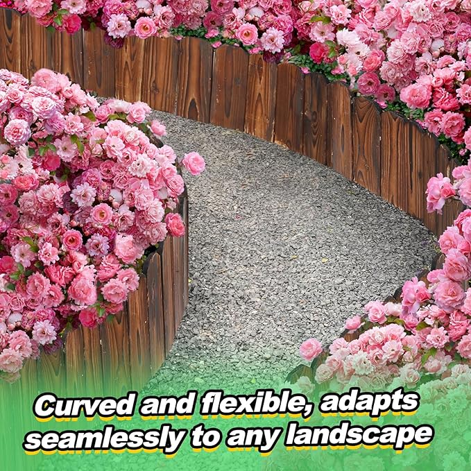 Rustic Pine Wood Garden Fence - 6.6ft L*12in H Easy to Install Sturdy Wooden Landscape Edging Border, No Fading Planter Fencing for Yard Flower Bed Lawns Pathway Tree