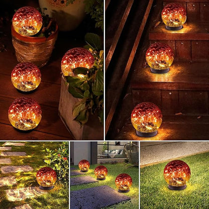 MLKNK Solar Globe Lights Outdoor Waterproof-Solar Balls-Solar Garden Lights-Orbs for Outside 4 Pack Cracked Glass Ball for Lawn Patio Yard Backyard Decorations