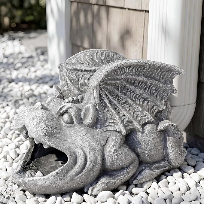 Gothic Gargoyle Gutter Guardian Rain Downspout Extension Outdoor Statue, 12 Inch High, Cast Stone Resin, Grey Stone Finish for 3"x4" Decorative Gutter Extension