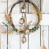 Decorative Cow Bell, 25" Hanging Bells Chime, Rustic Antique Brass Finish Metal Bells with Jute Rope, Tibetan Inspired Farmhouse Vintage Cascading Bell's for Indoor, Outdoor Patio, Garden & Wall Decor