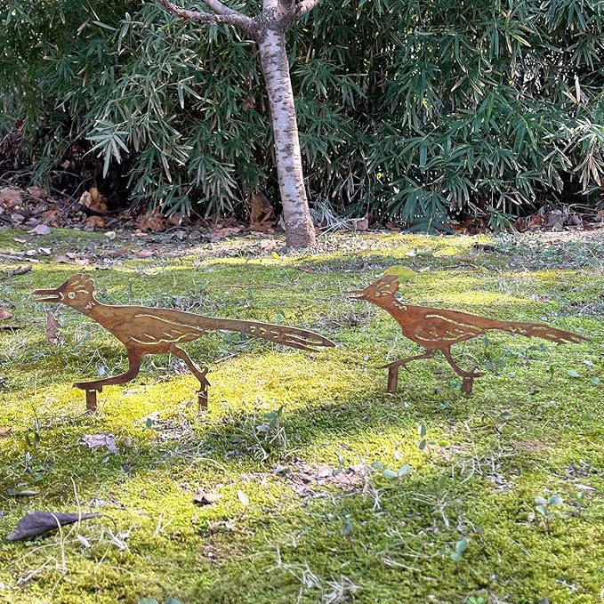 2PCS Rusty Roadrunner Decorative Garden Stakes, New Mexico Gifts for Women Mom Grandma Wife, Desert Yard Outdoor Decor, Metal Roadrunner Statues for Yard Art, Patio, Lawn Ornaments