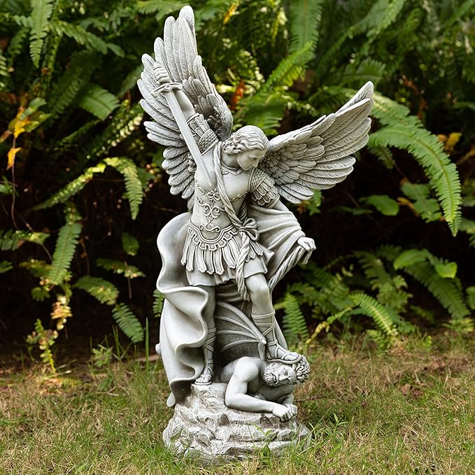 DevotedWalls 20.5" Large Saint Michael Statue Outdoor,Michael the Archangel Slaying Satan,Large Garden Religious Sculpture,San Miguel Arcangel Defender for Porch,Patio or Church Entryway