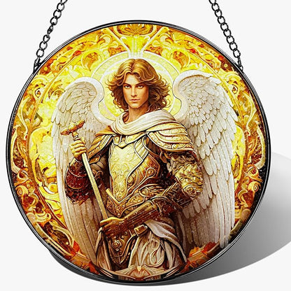 8-Inch Archangel Stained Glass Suncatcher Ornament, Stained Glass Window Hanging & Decor, Religious Ornament, Religious Holiday Decor — Christian Gifts, Religious Gifts, Gift for Christmas