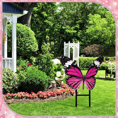 1 Pcs Spring Metal Butterfly Garden Stakes Decor 16.5 Inch Decorative Pink Purple Butterfly Yard Stake Outdoor Insect Decor Metal Garden Art Ornaments for Patio Porch Lawn Backyard