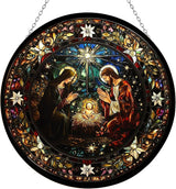 Serene Nativity Mary, Joseph Stained Glass Suncatcher by Clare Donovan Stained Glass Window Hanging Home Decor Garden Halloween Christmas Party Wedding Housewarming Gifts