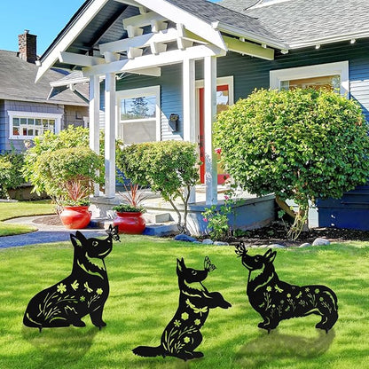 MorningRo 3 Pcs Corgi Metal Dog Garden Decor for Outside 12" Corgi Puppy Garden Stake Black Silhouette Statues Outdoor Decoration Women Men Dog Lovers Spring Patio Lawn Yard Art