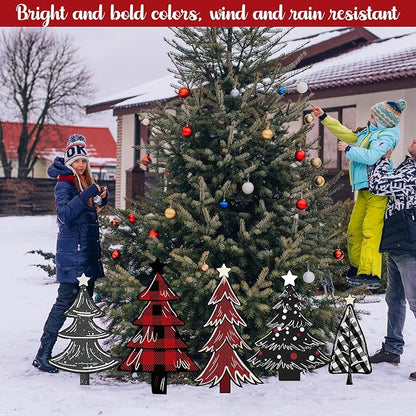 5 PCS Christmas Tree Yard Signs - Outdoor Lawn Sign Decorations with Stakes for Xmas Winter Party Porch Lawn Walkway Decor
