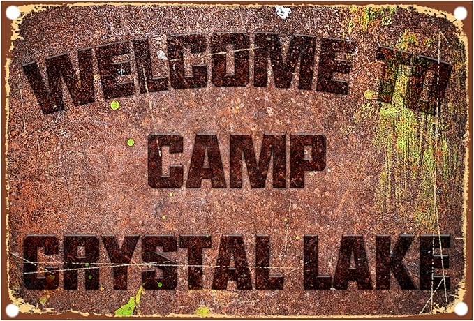 Funny Camping Signs Friday The 13th Metal Sign Welcome To Camp Crystal Lake Tin Sign Outdoor Party Vintage Coffee Bar Room Horror Decorations 12x8 Inch