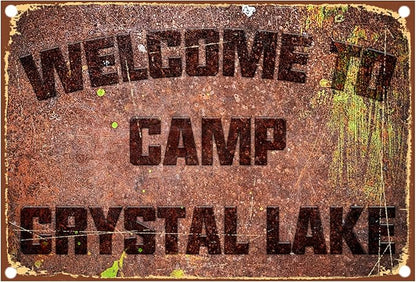 Funny Camping Signs Friday The 13th Metal Sign Welcome To Camp Crystal Lake Tin Sign Outdoor Party Vintage Coffee Bar Room Horror Decorations 12x8 Inch