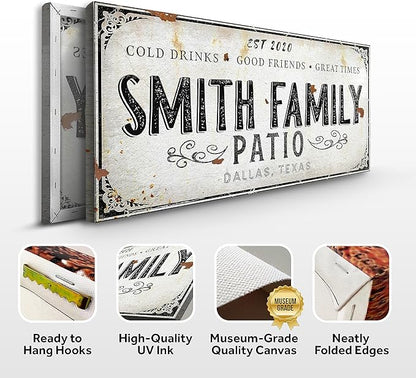 Tailored Canvases Outdoor Patio Sign - Personalized Patio Wall Canvas Art Decor for Backyard, Pool, Deck, Porch, Bar and Custom Gift Idea for Friends, Family and Couples - Cold Drinks and Great Times