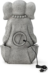 Glitzhome Outdoor Elephant Statues Garden Decorations 22" H, Zen-Style Meditative Elephant Sculpture Water Fountains LED Floor Standing Fountain Outside Elephant Statue with Birdbath for Yard Decor