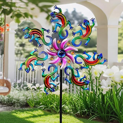 VIOYUNS Blue Lizard Wind Spinners Outdoor Decoration, Metal Lizards/Roosters Wind Sculptures & Spinners Yard Art Decor, Windmills Garden Stake Lawn Patio Decor Gifts for Momen Mother (58Inch)