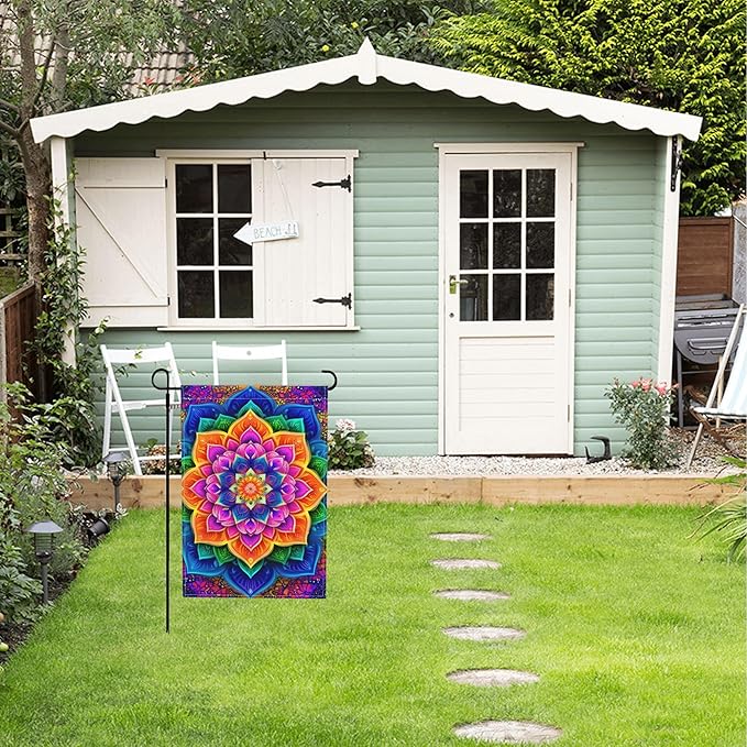 Tie Dye Flower Garden Flag Seasonal Double Sided 12 x 18 Inch Small Yard Flag for Indoor Outdoor Decor Holiday All Seasons