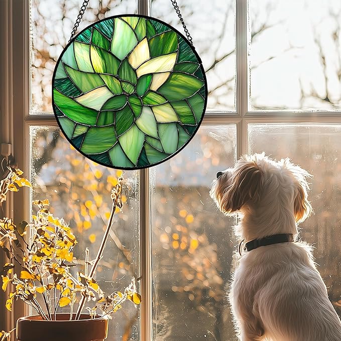 Stained Glass Window Hanging - Ireland Green Suncatcher for Doors Garden Patio Sun Catchers Decor Mother's St. Patrick's Day Birthday for Women Men Mom Nana Friend 6.3 in