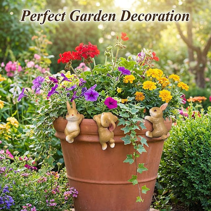 3Pack Rabbit Garden Decor Hanging Rabbit Statue,Cute Garden Rabbit Outdoor Decor for Flower Pots, Indoor Shelf & Patio, Funny Rabbit Ornament Gift for Flower Pot Garden Decor