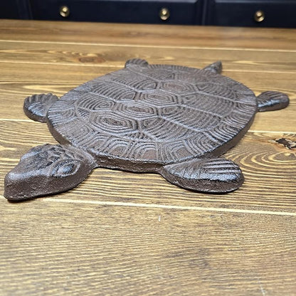 13" Cast Iron Turtle Stepping Stone – Heavy-Duty Rustic Brown Garden Paver, Decorative Outdoor Pathway Stone, Textured Design for Yard, Lawn, and Landscaping