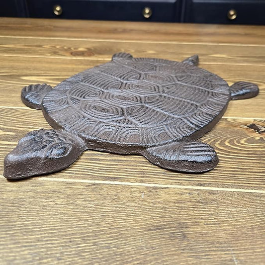 13" Cast Iron Turtle Stepping Stone – Heavy-Duty Rustic Brown Garden Paver, Decorative Outdoor Pathway Stone, Textured Design for Yard, Lawn, and Landscaping