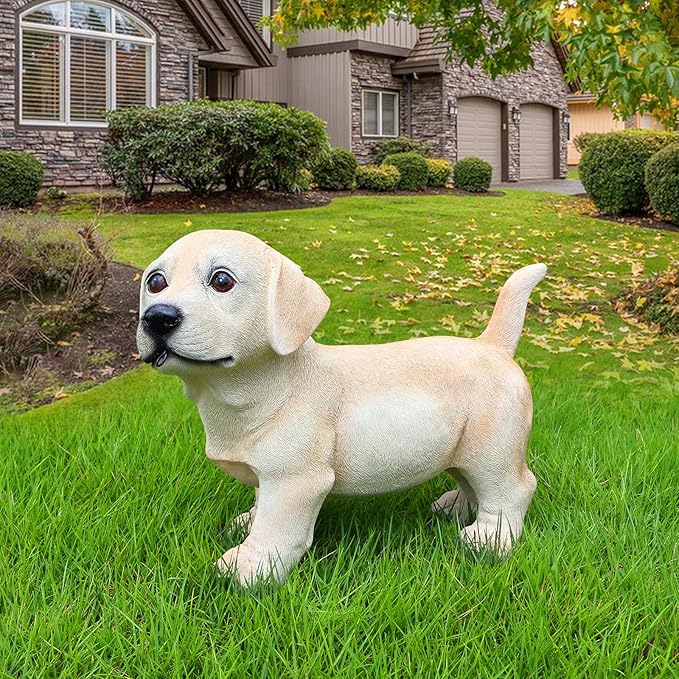 Outdoor Labrador Dog Statue with Interchangeable Welcome Sign and Detachable Solar Lantern –LED Light Garden Dog Sculpture Décor, Cute Puppy Design for Yard, Porch, Gift