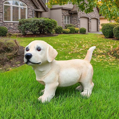 Outdoor Labrador Dog Statue with Interchangeable Welcome Sign and Detachable Solar Lantern –LED Light Garden Dog Sculpture Décor, Cute Puppy Design for Yard, Porch, Gift