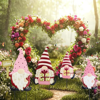 TERESA'S COLLECTIONS Valentines Decorations Outdoor for Home, 2Pcs Metal Gnomes Decor Garden Stakes, Valentine Yard Stakes Gifts for Her Him, Welcome Yard Signs for Outside Lawn Porch Patio, 25"