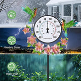 Outdoor Indoor Wall Thermometer with Hummingbird Metal Stake Outside Waterproof Decorative Temperature for Lawn Yard Pathway Patio No Batteries Required