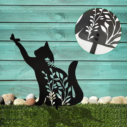 Metal Black Cat Statue - Garden Yard Decoration, Cat Gifts, Outdoor Home Decoration