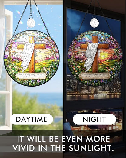 Christian Stained Glass Window Hanging Sun Catcher, Religious Faith for Mom or Grandma, Church Window Decor