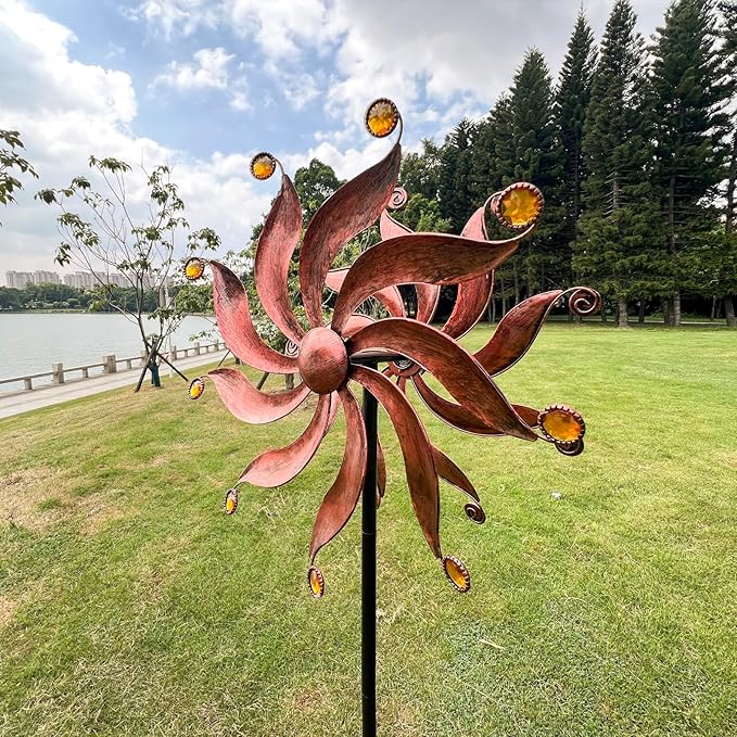 360° Metal Wind Spinner with Acrylic Beads – Willow Leaf Kinetic Sculpture for Outdoor Patio Lawn Yard and Garden Decor