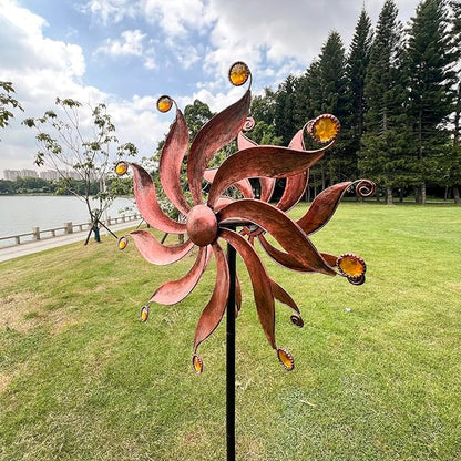 360° Metal Wind Spinner with Acrylic Beads – Willow Leaf Kinetic Sculpture for Outdoor Patio Lawn Yard and Garden Decor