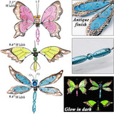 Juegoal 34 Inch Butterfly Garden Stakes Decor, Dragonfly Hummingbird Stakes, Glow in Dark Metal Yard Art for Mom, Mothers Day Ideal Gifts, Indoor Outdoor Lawn Pathway Patio Ornaments, Set of 3