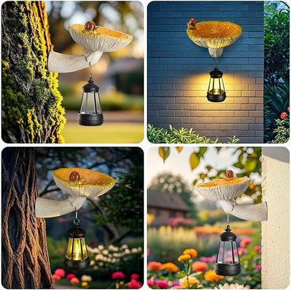 Etlemonde Solar Mushroom Garden Statue, Cute Hand-Painted Resin Decoration with Snail & Lantern, Waterproof Outdoor Ornament, Perfect Fairy Garden Decor & Unique Gift(Yellow)