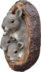 Squirrel Tree Wall Mount 7"x11" - Polyresin Wall Sculpture Ornament for Indoor or Outdoor Decor - Squirrel Tree Faces Animal Garden Decorations