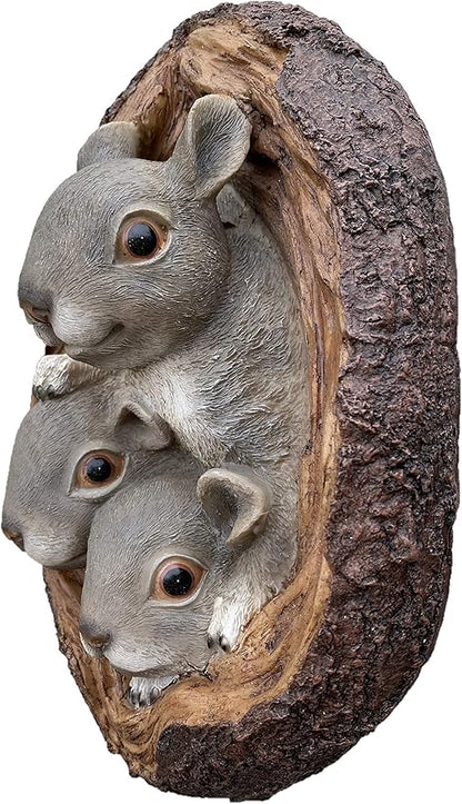 Squirrel Tree Wall Mount 7"x11" - Polyresin Wall Sculpture Ornament for Indoor or Outdoor Decor - Squirrel Tree Faces Animal Garden Decorations