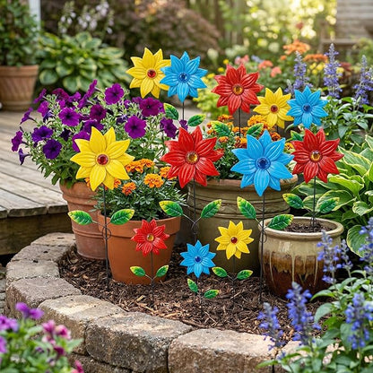 TZSSP Metal Flower Decorative,Floral Garden Stakes Yard Art,3 Pack Flower Garden Stakes Decor for Lawn & Yard Ornament