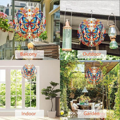 Butterfly Wind Spinner Outdoor Garden Decor, 10 inch 3D Stainless Steel Hanging Wind Spinner, Kinetic Art Garden Yard Decoration, Gift for Woman