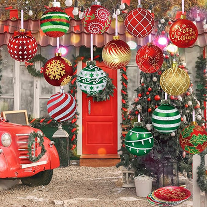Rtteri 30 Pcs Large Christmas Ball Shape Ornaments for Outdoor 4.9 Inch Double Sided Plastic Christmas Hanging Ornaments Balls for Xmas Tree Indoor Outdoor Porch Yard Supplies