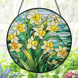AELS Stained Glass 7.87" Round Suncatcher, Colorful Sun Catcher for Home Garden Window Decor, Window Hanging Ornament Gift for Friends and Family, Yellow Blossom