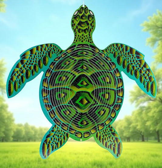ISEO XL Turtle Wind Spinner for Yard and Garden, Hanging Outdoor Decor, Yard Art, Porch and Patio Decorations, Metal Wind Spinners Outdoor, Weather Resistant, 15”