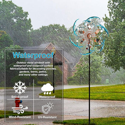 360° Outdoor Wind Spinner, Wind Sculpture Spinner with Metal Stake, Yard Art Decor for Patio, Lawn & Garden (Mirror Style)
