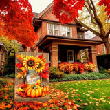 Fall Garden Flags Thanskgiving Sunflower Pumpkin Printing Garden Flag Welcome Autmn Maple Leaves Yard Flag for Outside Mason Jar Pattern Double Side Floral House Flag Decor Standard Size 12×18 Inch
