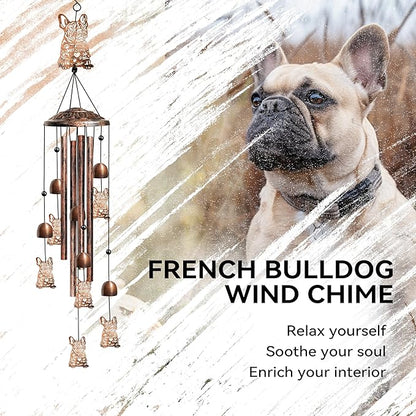 French Bulldog Wind Chimes for Outside, Decorative Wind Chimes French Bulldog Gifts for Women, Memorial Windchimes Outdoors with S Hook for Patio Garden Decor, Birthday Gifts for Mom Grandma （Copper）