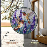 Hummingbird Stained Glass Window Hanging, Hummingbirds Suncatchers Gift for Mom Grandma, Flowers Birds Sun Catchers Indoor Window Round Glass Wall Art Hanging Decorations, 7.9x7.9in