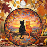 Stained Glass Window Hanging Sun Catcher 7.8 Inch, 2 Cats on a Tree Branch Suncatcher for Home Decor, Birthday Gifts for Women, Gifts for Cat Lovers (Cat Silhouette)