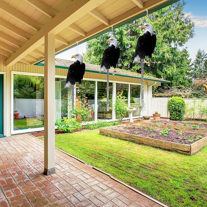 Owl to Keep Birds Away, 3 Pack Bird Scare Hawk Fake Owl, Reflective Hanging Bird Decoration, Bird Control Device to Keep Birds Pigeon Woodpecker Away from Patio Garden