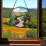 Stained Glass Window Hanging Colorful Wildflowers Mountain Scenery Large 11.8" - Suncatcher Door Garden Sunroom Sun Catcher Decor Birthday Christmas for Mom Men Woman Nana