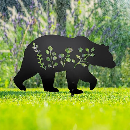 Bear Garden Stake Statue - Flat Black Bear Figurine for Outdoor Lawn & Patio Decor, Composite Ground Stake Decorative Accent