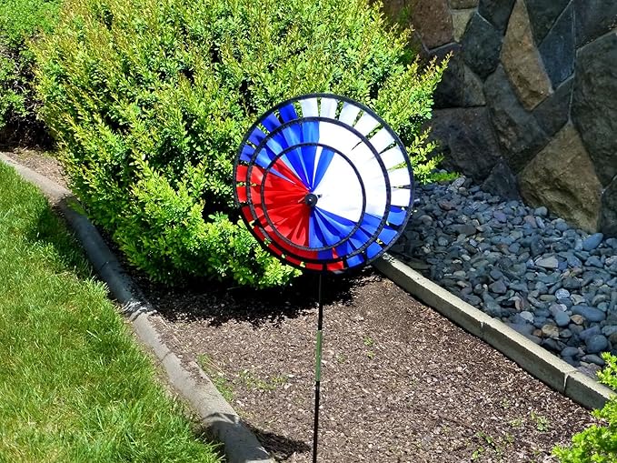 In the Breeze 14-Inch Triple Patriotic Wheel Spinner, Outdoor Ground Décor, 2847